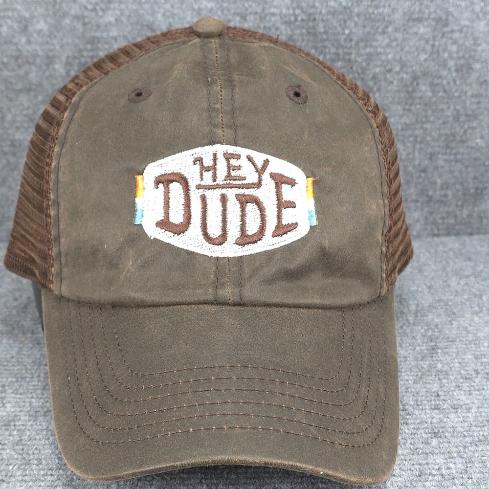 Hey Dude Hat Cap Strap Back One Size Brown Trucker Mesh Outdoor Casual Mens